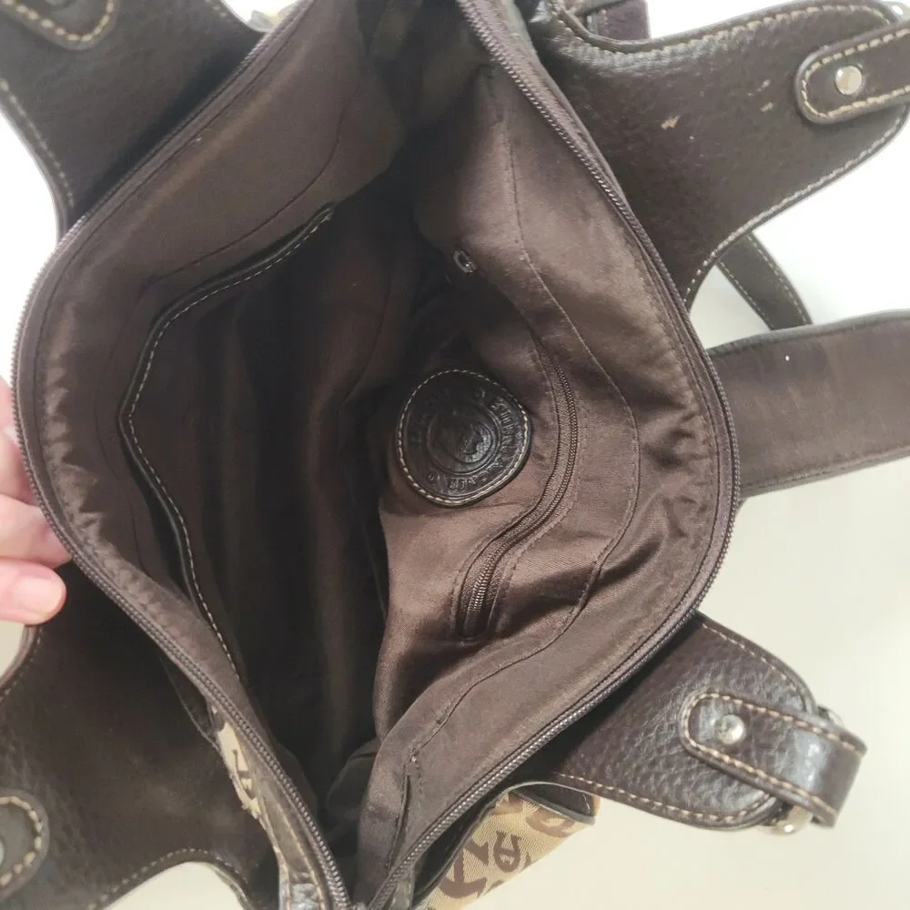 Etienne Aigner VTG Brown Canvas Leather Signature Logo Satchel Handbag Purse
